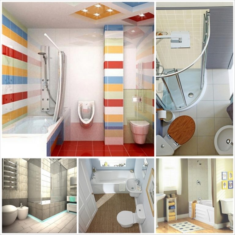 Интерьер ванной комнаты с ванной совмещенной с туалетом и стиральной машиной 4 кв