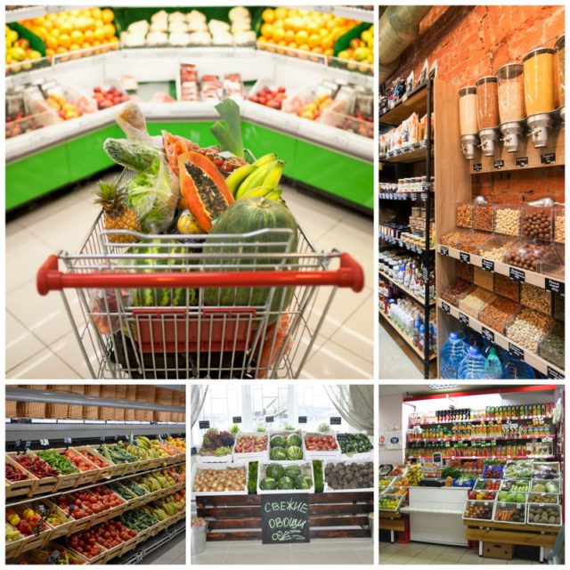 магазин продукты. небольшой магазин продуктов. можно ли открывать продукты. прилавок с продуктами. корзина для супермаркета.